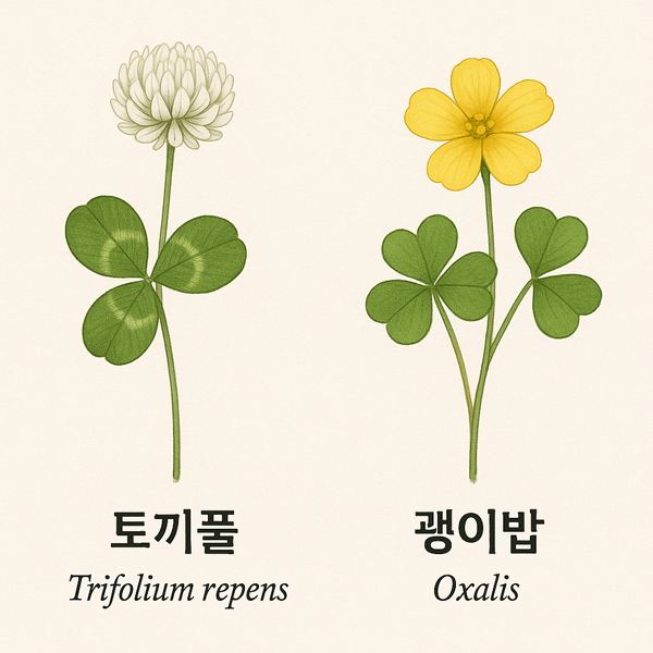 토끼풀과 괭이밥의 꽃비교
